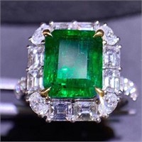 3.5ct Natural Emerald Ring in 18k Yellow Gold
