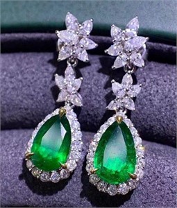3.7ct Natural Emerald Earrings in 18k Yellow Gold