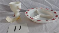 EARLY CHILD'S DIVIDED GLASS PLATE & EGG CUP (1944)