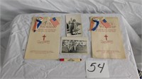 MILITARY PHOTOS, V-J DAY PINS, PAMPHLETS & PENCIL