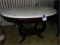 LARGE ORNATE OVAL MARBLE TOP TABLE