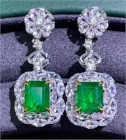 3ct Natural Emerald Earrings in 18k Yellow Gold