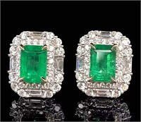 2.7ct Natural Emerald Earrings in 18k Yellow Gold
