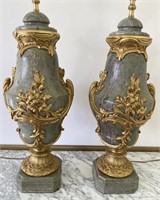 Two French Louis XV Style Marble and Bronze Lamps