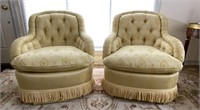 Pair Of Yellow Upholstered Baker Chairs