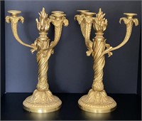 Good Looking Pair French Bronze Flame Candelabra