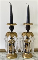 Bronze And Gilt Candlesticks W/ Prisms