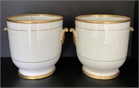 Matching Pair White & Gold Porcelain Pots
