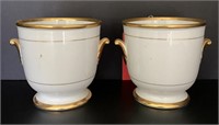 Matching Pair White & Gold Porcelain Pots