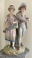 Large Antique Hand Painted Bisque Figurine Couple
