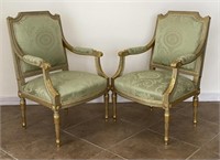 Pair Of Louis XVI Style Matching Gold Arm Chairs