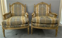 Pair Of Louis XVI Style Gold Gilt Arm Chairs