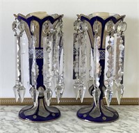 Pair Of Cobalt Cut To Clear Lustres