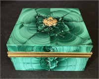 Malachite Gemstone Box With French Emblem