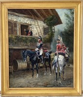 Two Soldiers On Horseback Signed Painting