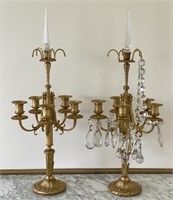 Pair of Bronze with Prisms Candelabra