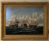 Robert Sanders Sea Battle  Oil on Canvas
