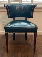 Green Leather Nail Trimmed Desk Chair
