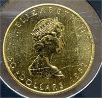 1982 One Oz .999 Gold Canada Maple Leaf Coin