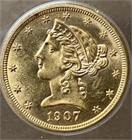 1907- D Five Dollar Gold Liberty Coin
