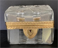 French Cut Glass Casket Box with Key