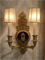Pair Ornate Brass/Bronze Electric Light Fixtures
