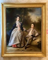 Elegant Couple Painting on Board, Signed Christian