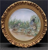 GOLD FRAME HAND PAINTED QUAIL PLATE