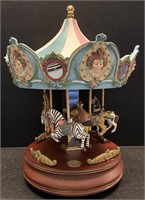 PORCELAIN AND WOOD MUSIC BOX CAROUSEL