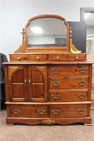 Vintage Solid Pine Wood Dresser w/Mirror