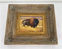 James Reid Bison Bull Oil on Board Painting