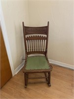Antique Chair With Green Fabric Seat
