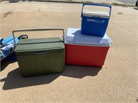 Camping equipment. 3+/- Coolers, Tent, 2+/- Air