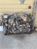 Firewood rack, wooden A-frame ladder, patio table