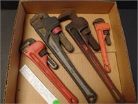 Four Straight Heavy Duty Pipe Wrenches