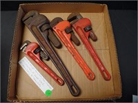 Four Straight Heavy Duty Pipe Wrenches
