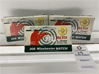 3 Boxes of PPU 308 Winchester Match Cartridges