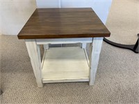 Liberty End Table, Off White & Warm Brown Finish