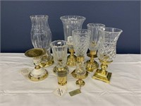 Crystal & Brass Candle Holders, 9 pc.