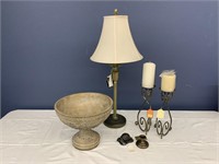 Gold tone Lamp, Large Bowl, Candleholders, Turtle