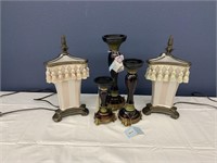 Pair of Decorative Lamps, Trio of Candleholders