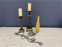 Black & Gold Candleholders, Beads, Vase