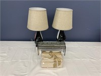Green Glass Lamps, Votive Holder & Ceramic Box