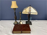 Tiffany Style Lamp, Candleholders, Faux Book