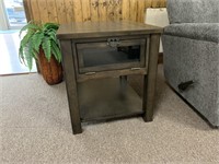 England End Table w/ Glass on Front, Dark Brown