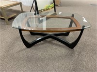 Glass Top Wood & Black Cocktail Table