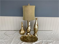 Lamp, Vases & Platter, Gold Dot Pattern