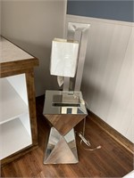 Mirrored Accent Table, Silver Lamp/White Shade