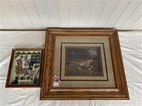 Pheasant Art w/ Oak Frame, Hunting Shadow Box