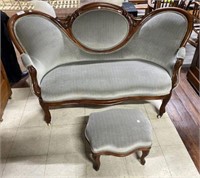 Antique Victorian Settee and Matching Stool